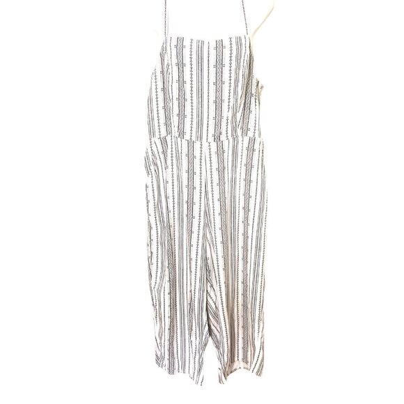 Old Navy Linen Blend Jumpsuit L Pockets Black & White Stripe Beachy Boho Resort - Picture 1 of 16